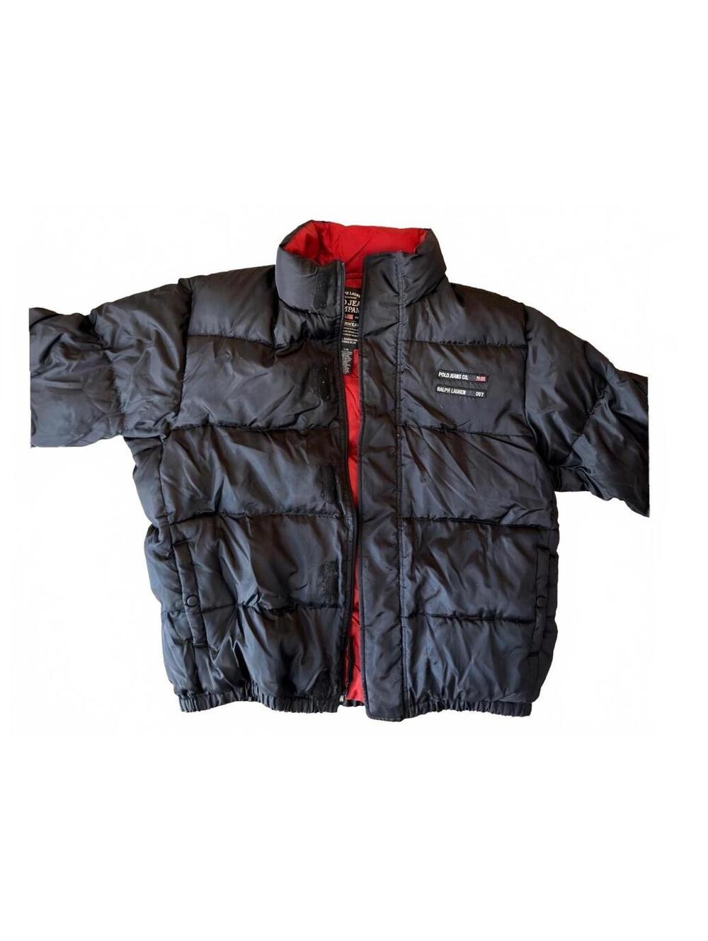 Vintage Polo Jeans Co Ralph Lauren Puffer Jacket Black Red Mens L